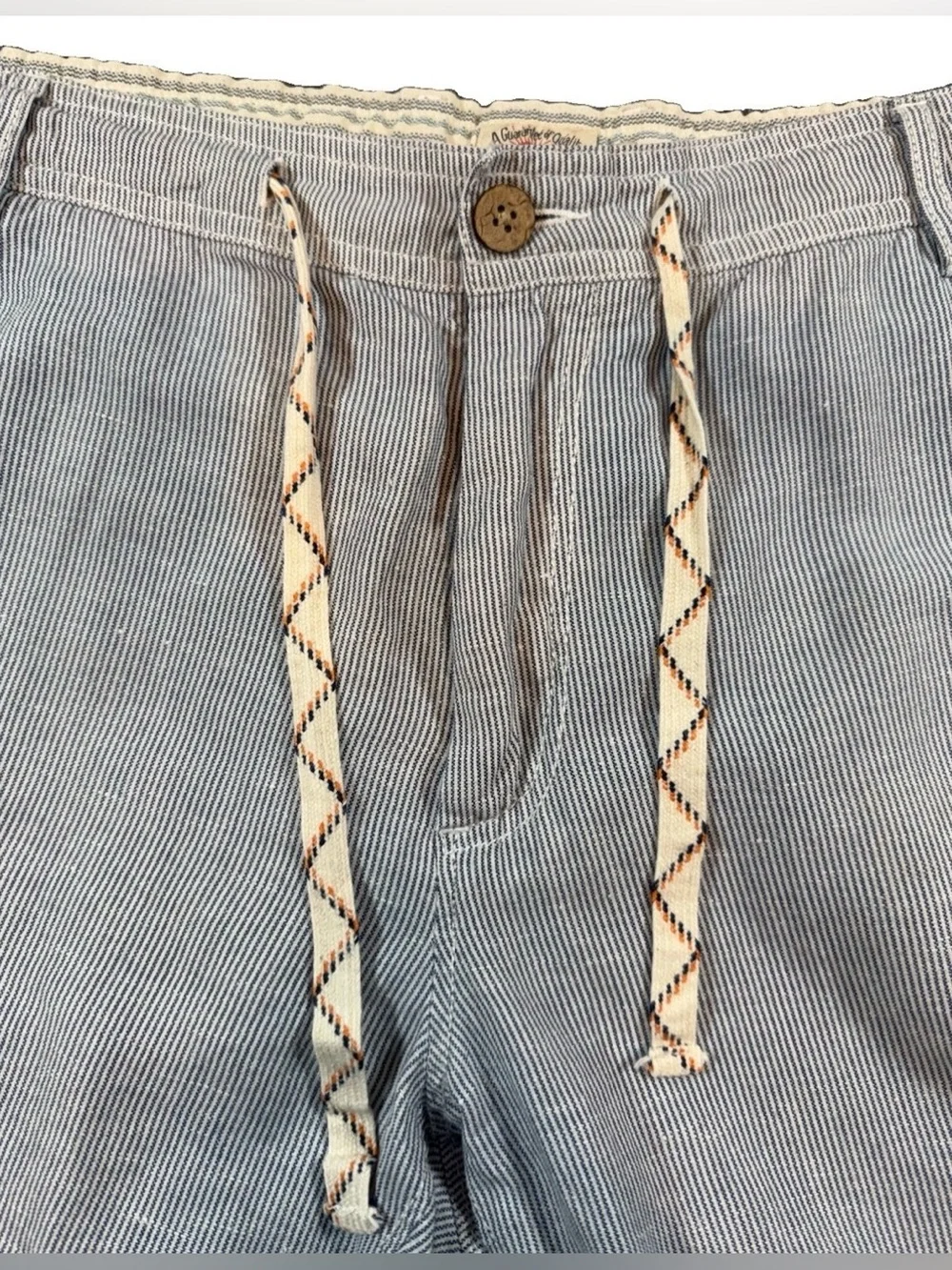 Faherty Brand Shorts Men’s Size 35 Blue White Stripe Linen Cotton Drawstring 9